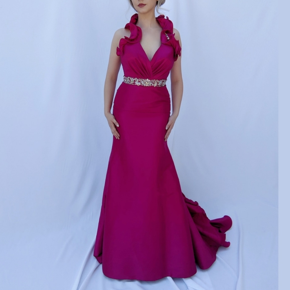 Magenta Crown Collection Gown With Train